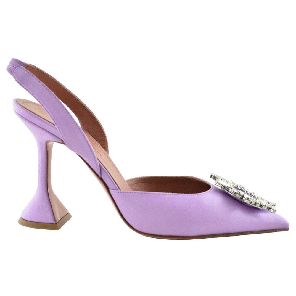 Amina Muaddi 95 Begum Sling Slingback Unicorn Purple Crystal Sandal Heel Pump 36
